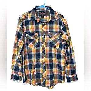 Blac Laque Mens Formal Button Down Gold Blue Red Shirt Size L